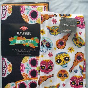 Day of the Dead Patterned Hand Towels and Dry Mat